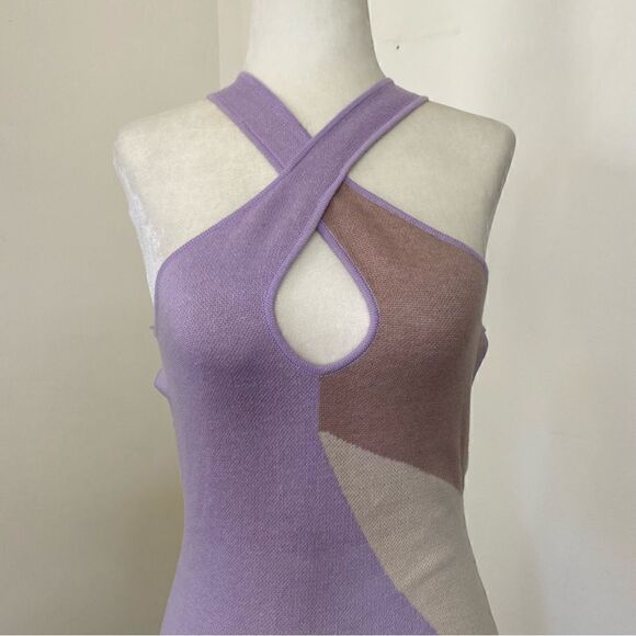 Lavender and Mint Colorblock Retro Knit Midi Halter Dress Size 0 NWT - Picture 4 of 11
